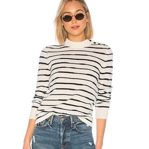 Rag & Bone Sammy Sweater Wool Women's L Revolve Striped Ivory & Navy Mock $375
